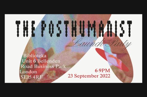 The Posthumanist release party banner with address details