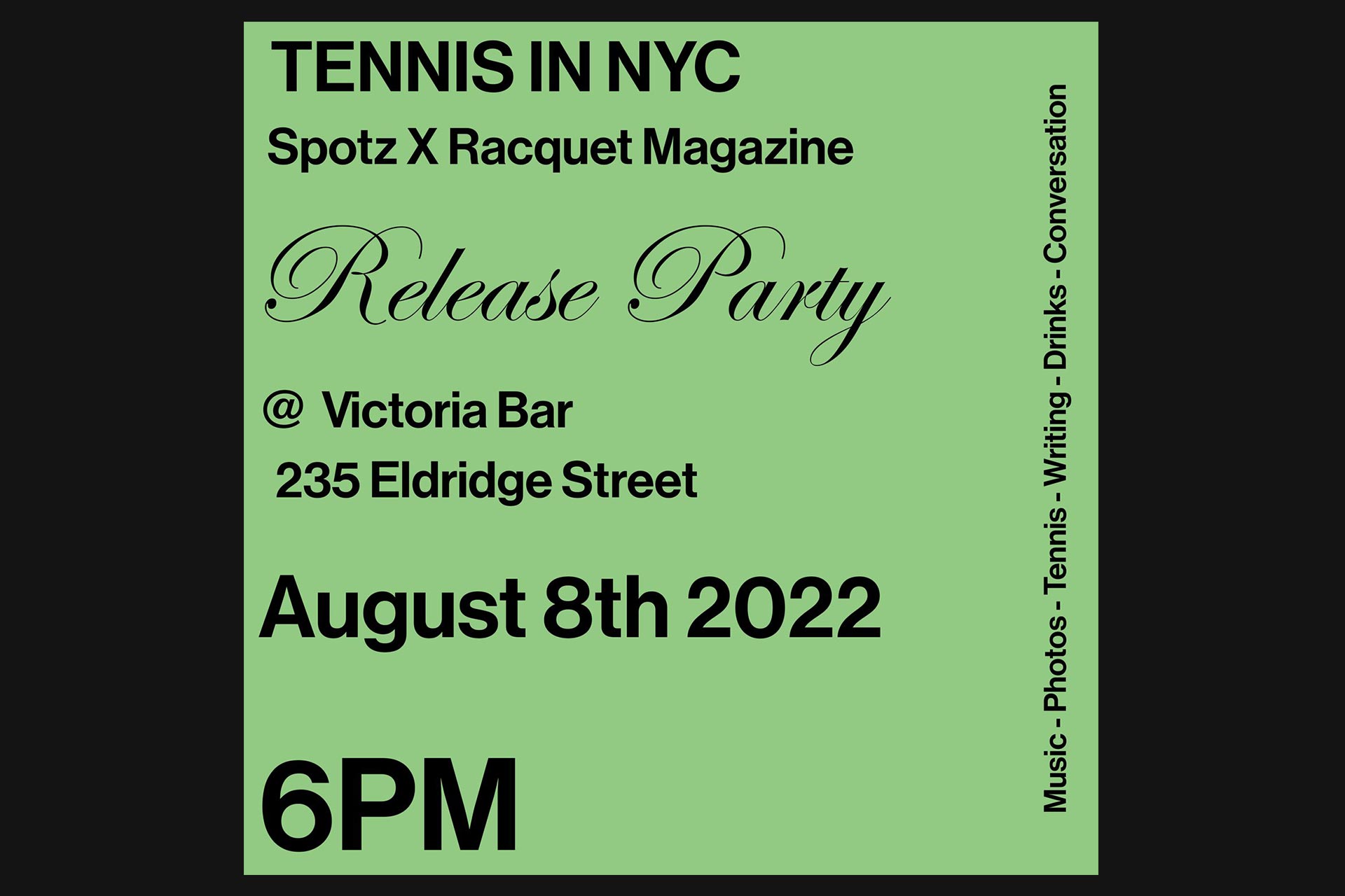 Spotz and Racquet cohosting ‘Tennis in NYC’ release party this August