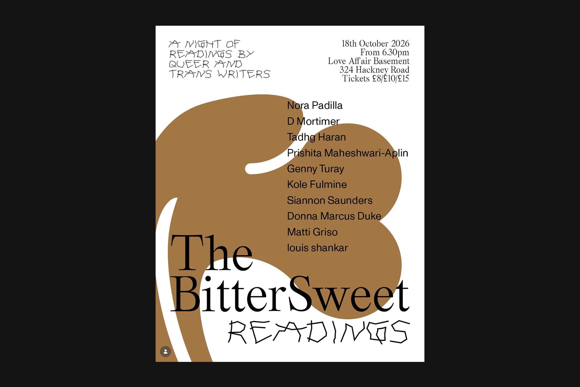 The BitterSweet Review Readings poster