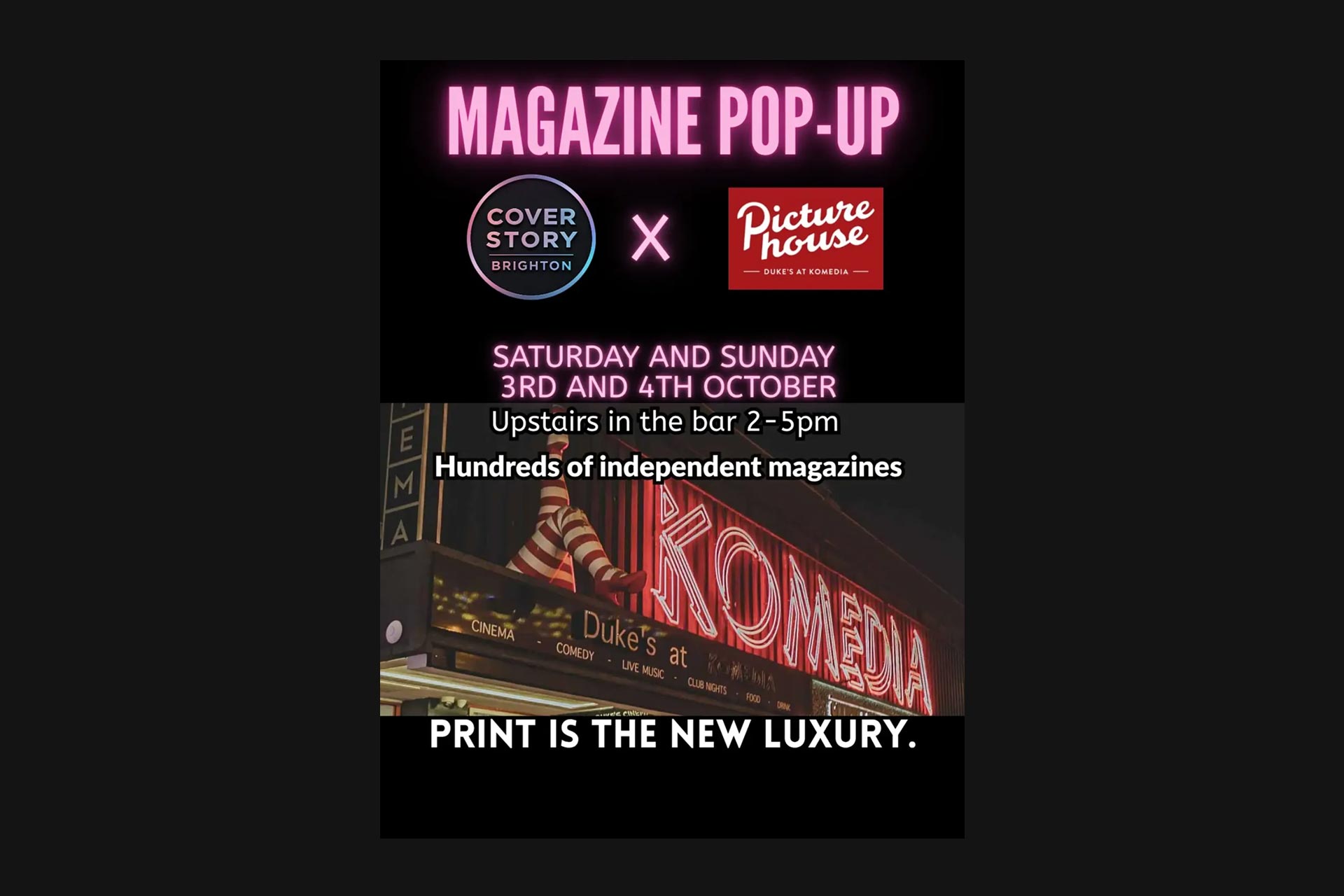 Cover Story Brighton pop-up poster October 2026