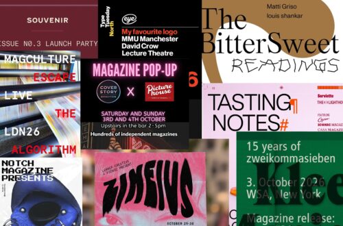9 posters grouped together to show a range of independent magazine events for Autumn 2026